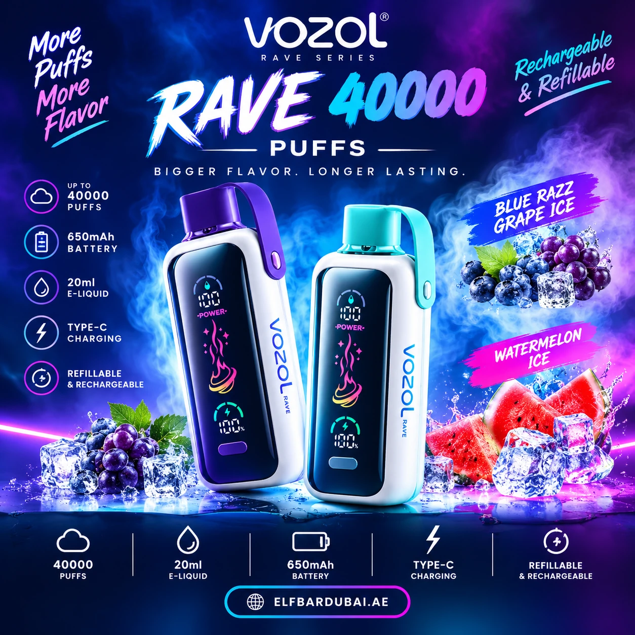 Vape Delivery Box Vozol Rave 40000 Puffs Dubai | Light-Up Disposable Vape